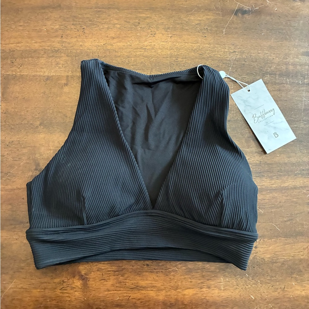 Buffbunny Ribbed Deep V Tank Sports Bra Women’s Small Onyx Black New NWT